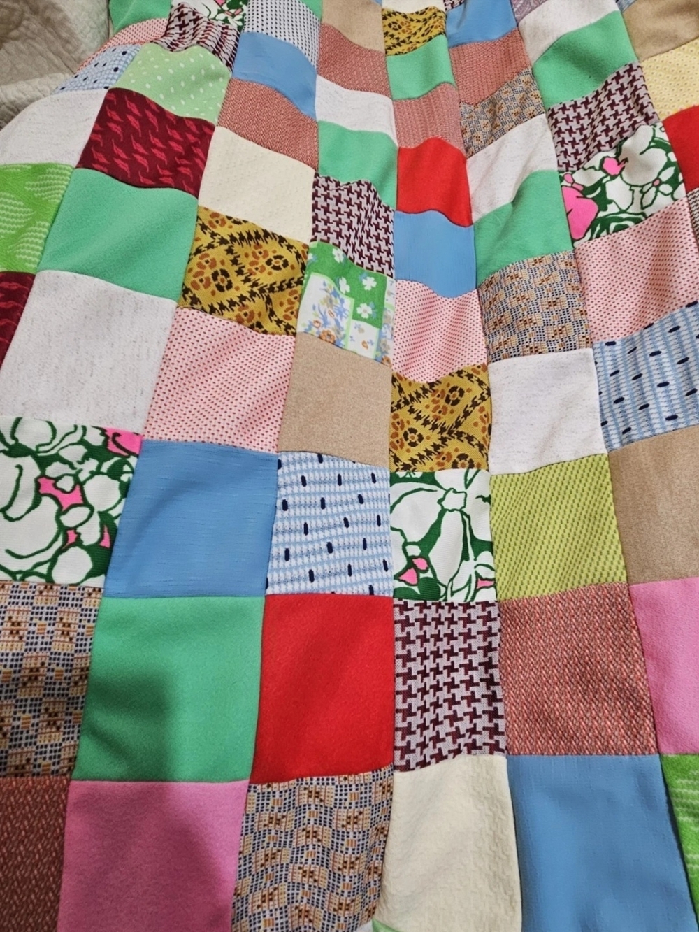 Multicolor Patchwork Cotton & Poly Blend Quilt Top -Twin Size (65x92) Unfinished
